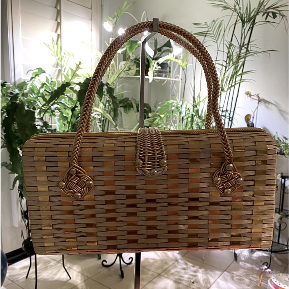 RAFFIA WOVEN HANDBAG VINTAGE - Picture 2 of 8